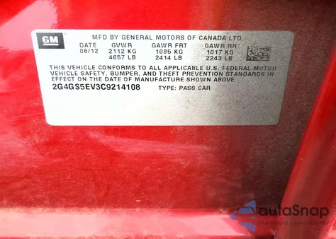 2012 Buick Regal Premium z USA, uszkodzony, nr VIN 2G4GS5EV3C9214108